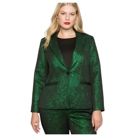 Eloquii Jackets & Blazers - ELOQUII STUDIO Green Metallic Floral Jacquard Brocade Blazer Jacket, Size 16